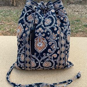 Vera Bradley Cafe Latte Quilted Paisley Drawstring Backpack